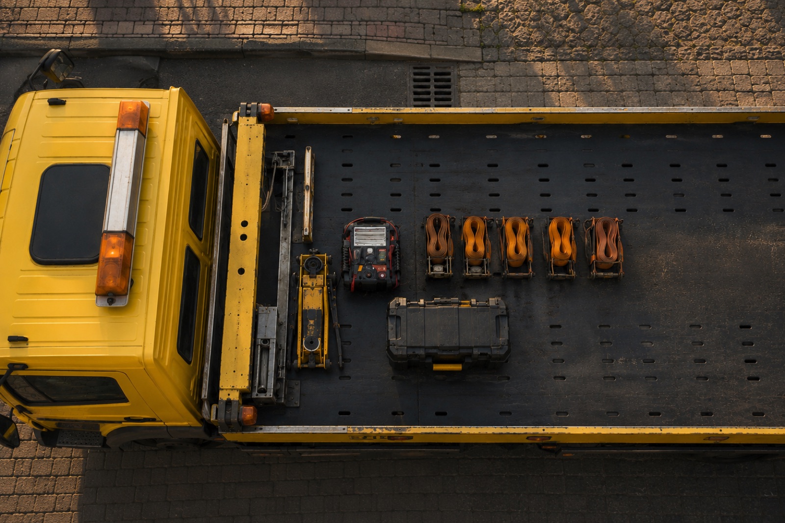 Vue plongeante sur l'equipement du camion ABD Depannage Anderlecht - 15 services 24/7