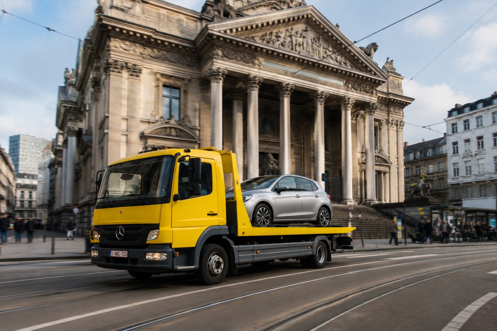 Transport routier local Anderlecht et Bruxelles - vehicule charge sur plateau ABD